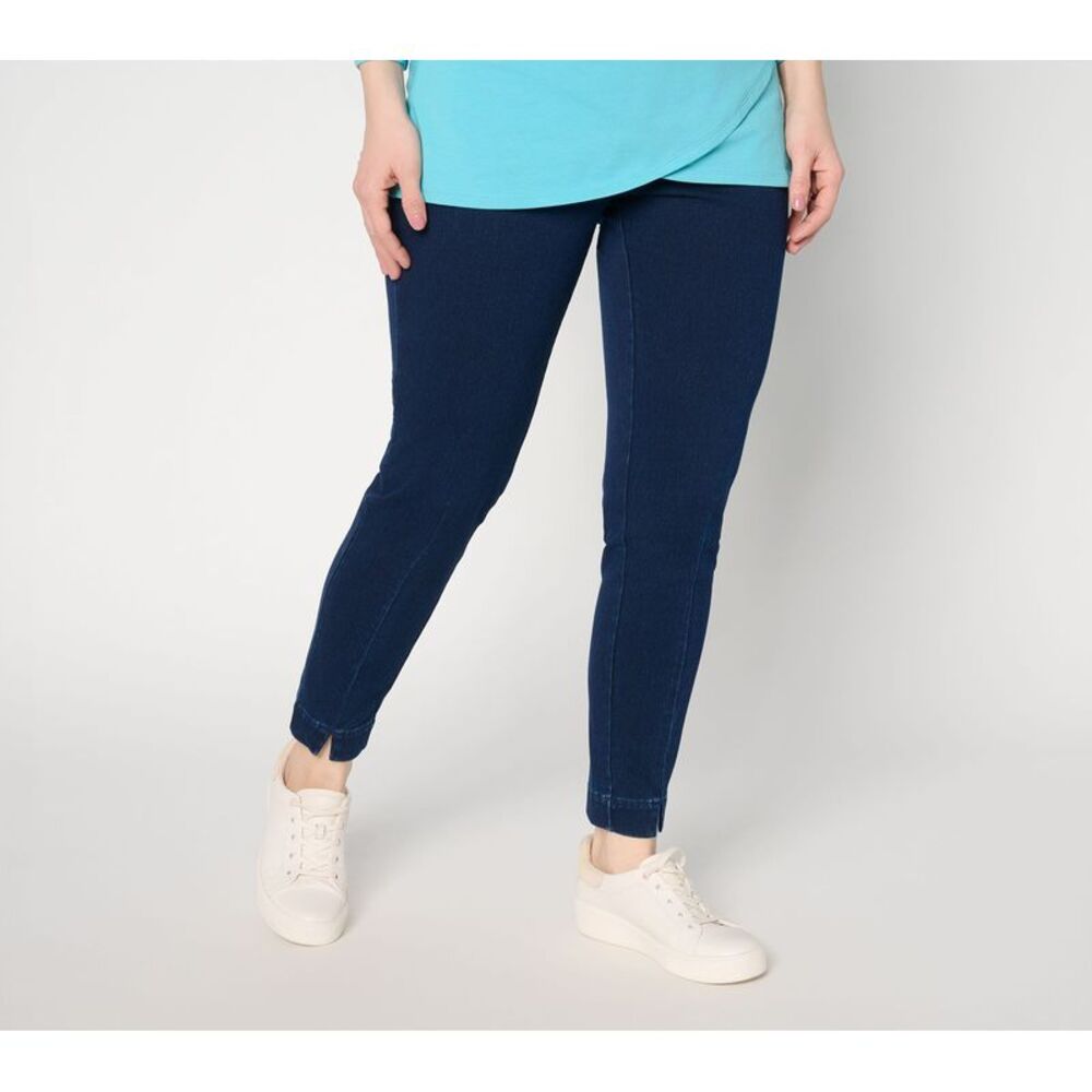 Denim & Co. Women's Plus Sz Pants 1X Comfy Knit Air Ankle Jeans w Blue